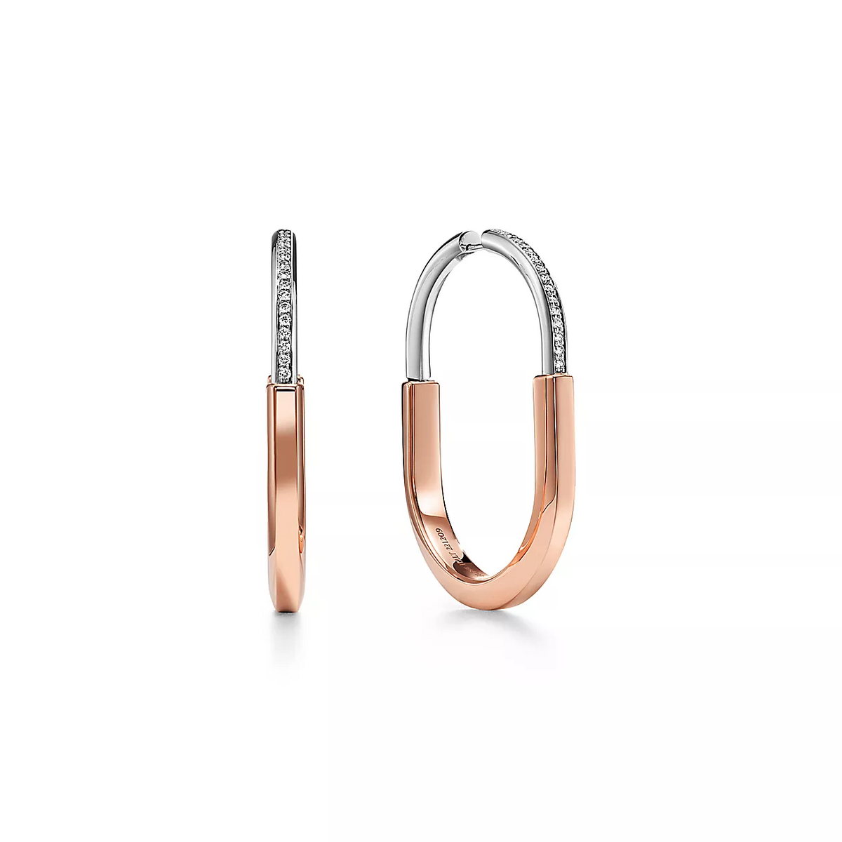 [Hevara Jewelry]LOCK EARRINGS ROSE AND WHITE GOLD DIAMONDS EXTRA LARGE