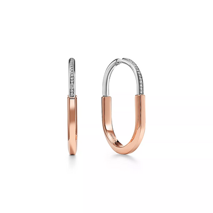 [Hevara Jewelry]LOCK EARRINGS ROSE AND WHITE GOLD DIAMONDS EXTRA LARGE