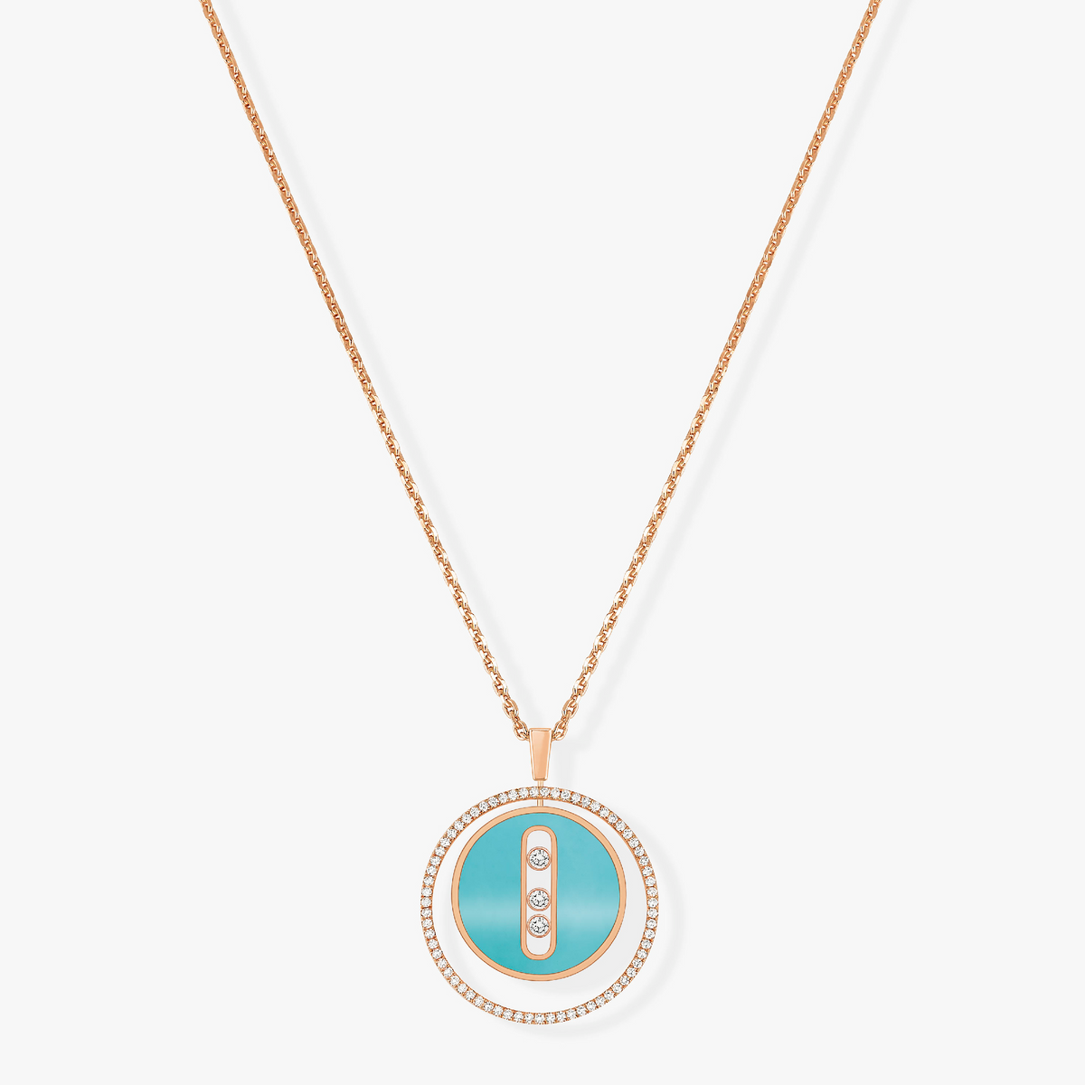 [⭐Hevara Jewelry]Demo MOVE 3 DIAMONDS TURQUOISE PINK GOLD DIAMOND NECKLACE
