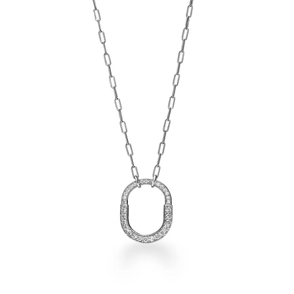 [Hevara Jewelry]LOCK NECKLACE MEDIUM PENDANT SILVER PAVED DIAMONDS