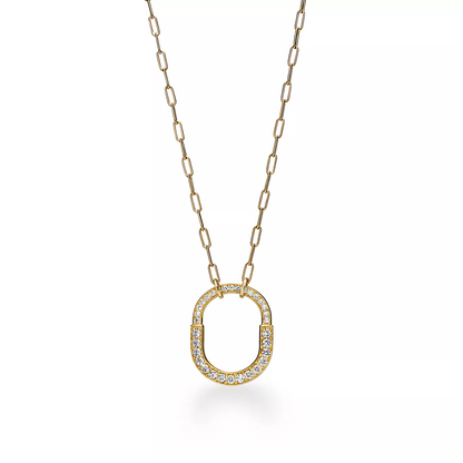 [Hevara Jewelry]LOCK NECKLACE MEDIUM PENDANT GOLD PAVED DIAMONDS