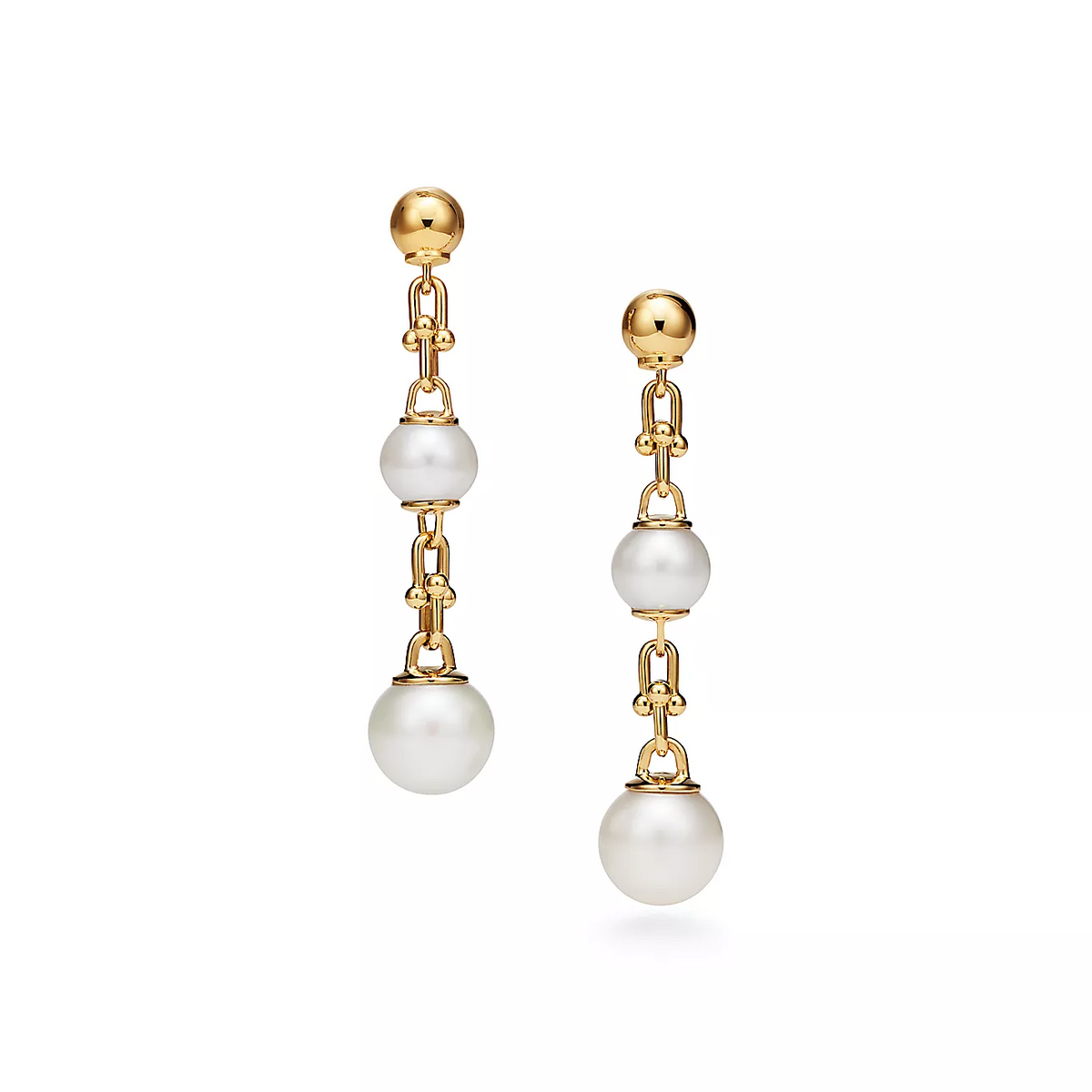 [Hevara Jewelry]TRIPLE DROP LINK EARRINGS GOLD WITH FRESHWATER PEARLS
