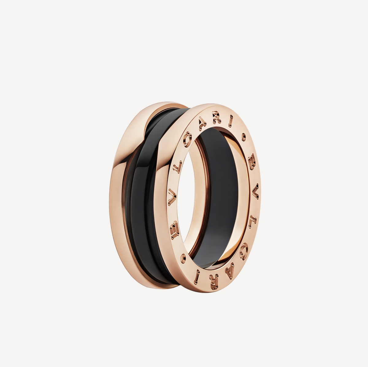 [⭐Hevara Jewelry]ZERO 1 TWO-BAND LOOPS AND BLACK CERAMIC PINK GOLD RING