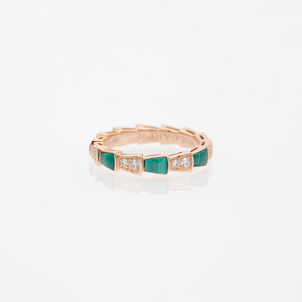 [⭐Hevara Jewelry]SERPENTI RING PINK GOLD MALACHITE DIAMOND 3MM
