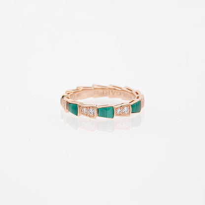 [⭐Hevara Jewelry]SERPENTI RING PINK GOLD MALACHITE DIAMOND 3MM