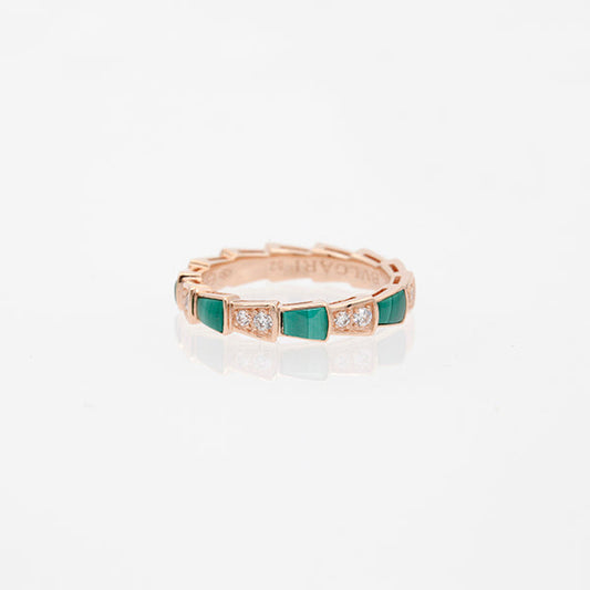 [⭐Hevara Jewelry]SERPENTI RING PINK GOLD MALACHITE DIAMOND 3MM