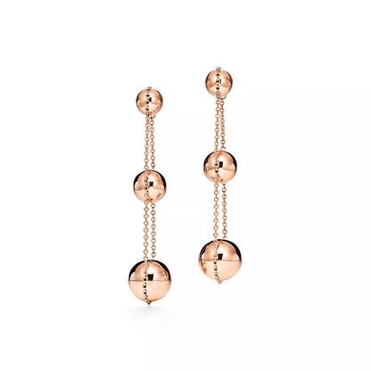 [Hevara Jewelry]TRIPLE DROP PINK GOLD EARRINGS