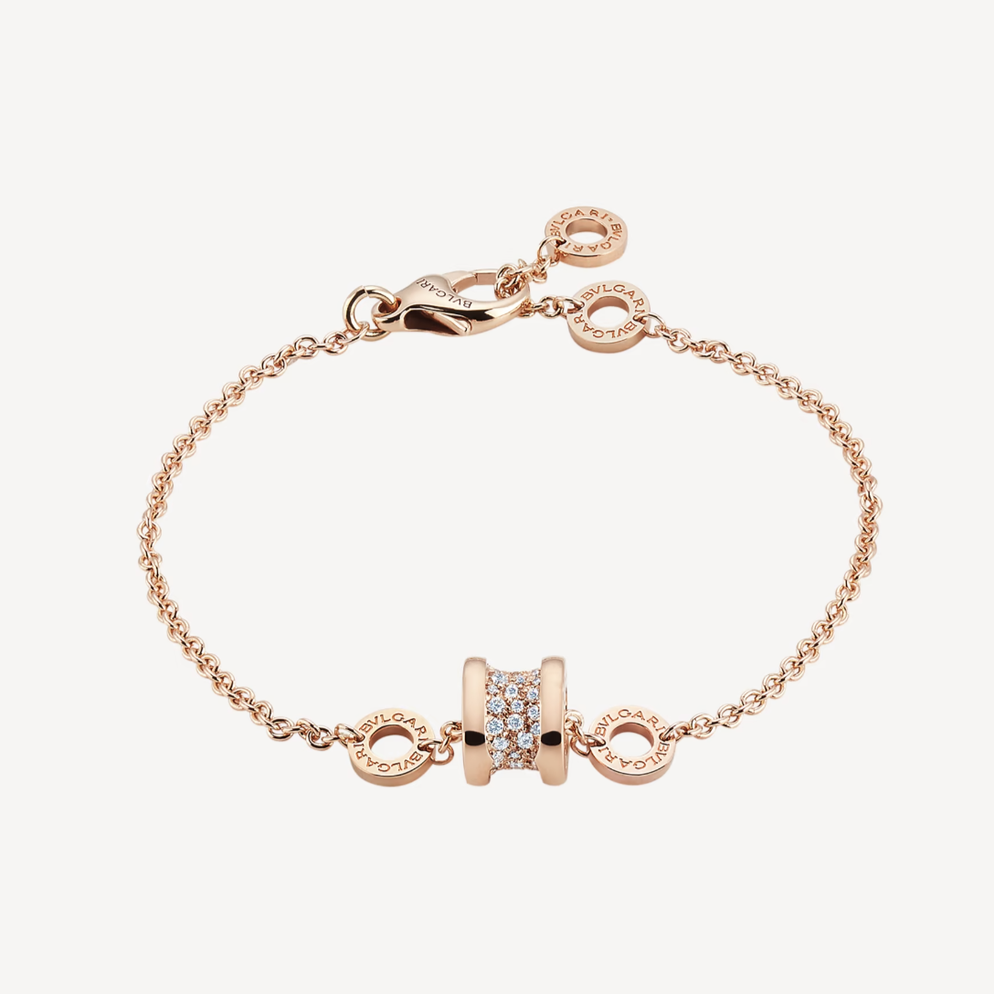 [⭐Hevara Jewelry]ZERO 1 SOFT PINK GOLD WITH PAVED DIAMONDS ON THE SPIRAL BRACELET