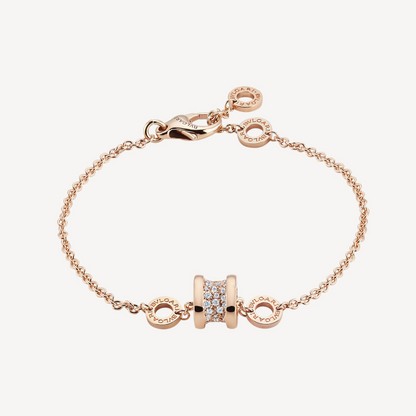 [⭐Hevara Jewelry]ZERO 1 SOFT PINK GOLD WITH PAVED DIAMONDS ON THE SPIRAL BRACELET