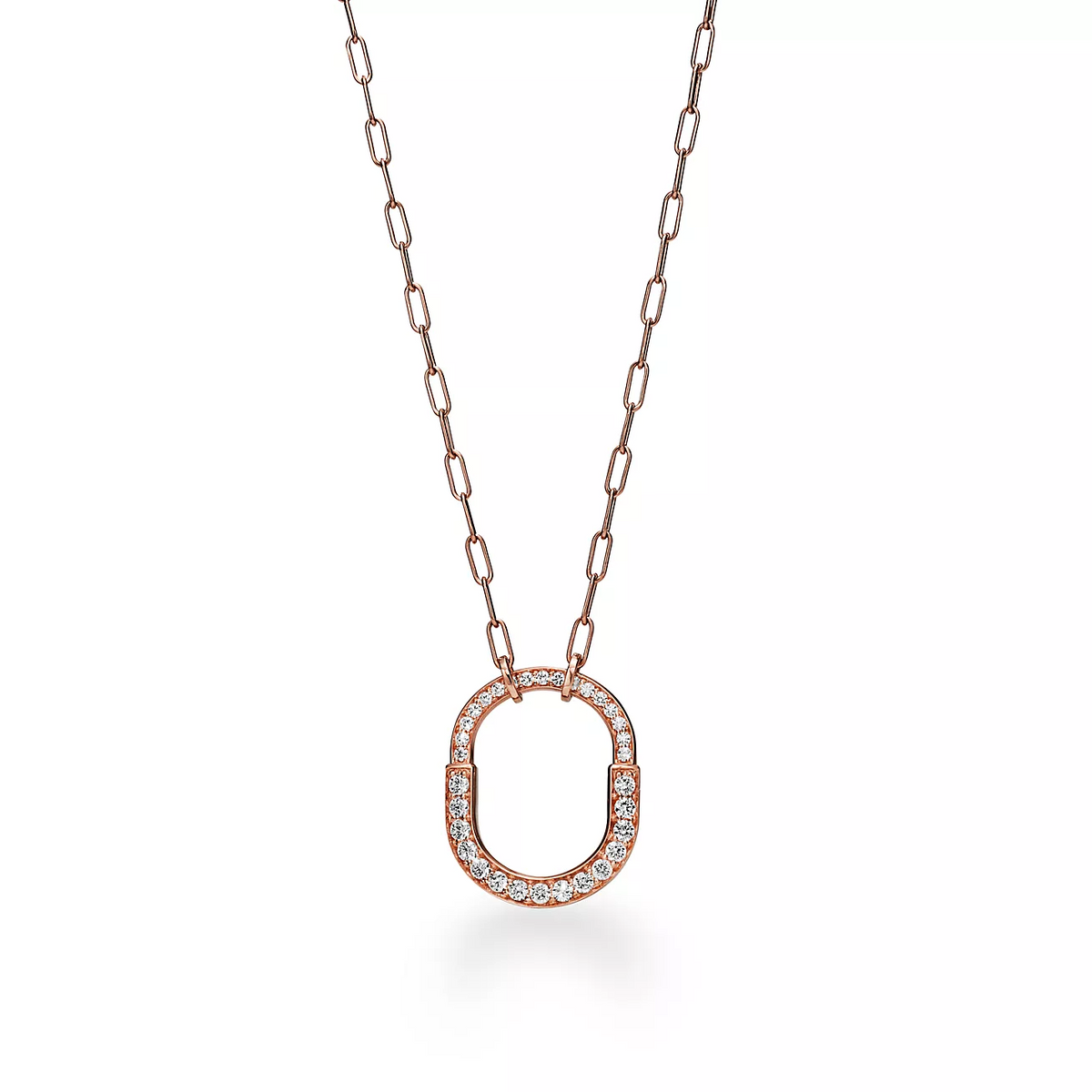 [Hevara Jewelry]LOCK NECKLACE MEDIUM PENDANT PINK GOLD PAVED DIAMONDS