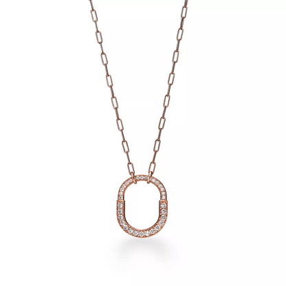 [Hevara Jewelry]LOCK NECKLACE MEDIUM PENDANT PINK GOLD PAVED DIAMONDS
