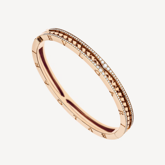 [⭐Hevara Jewelry]ZERO 1 SPIRAL AND PAVED DIAMOND PINK GOLD BRACELET