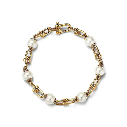 [Hevara Jewelry]LINK BRACELET GOLD WITH FRESHWATER PEARLS