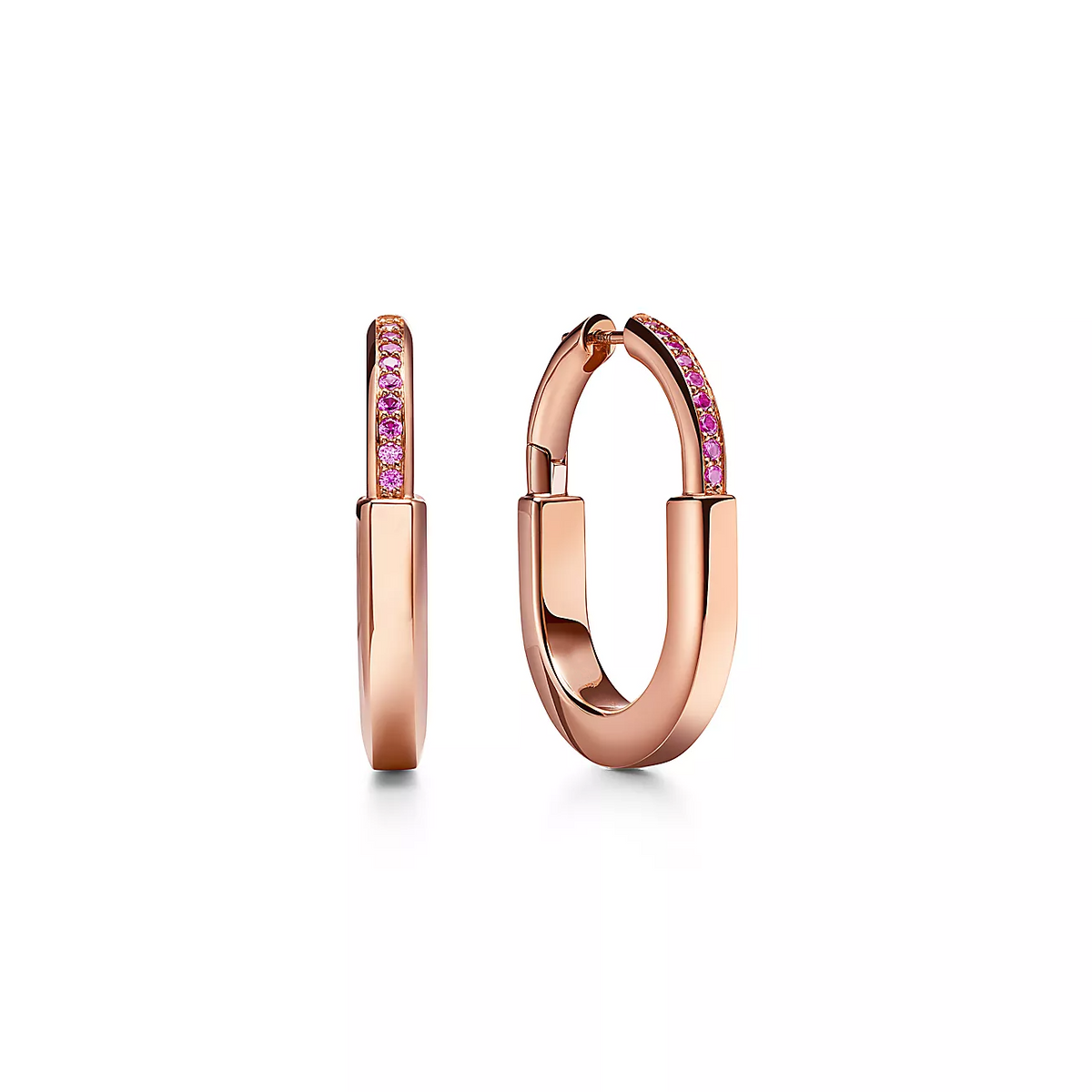 [Hevara Jewelry]LOCK MEDIUM PINK DIAMOND PINK GOLD EARRINGS