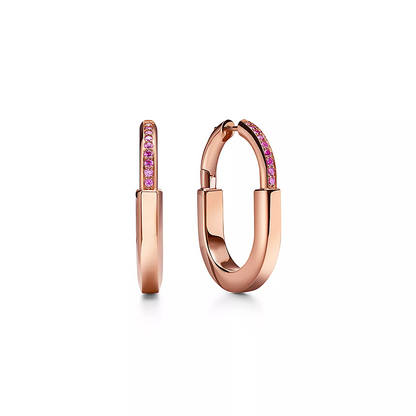 [Hevara Jewelry]LOCK MEDIUM PINK DIAMOND PINK GOLD EARRINGS