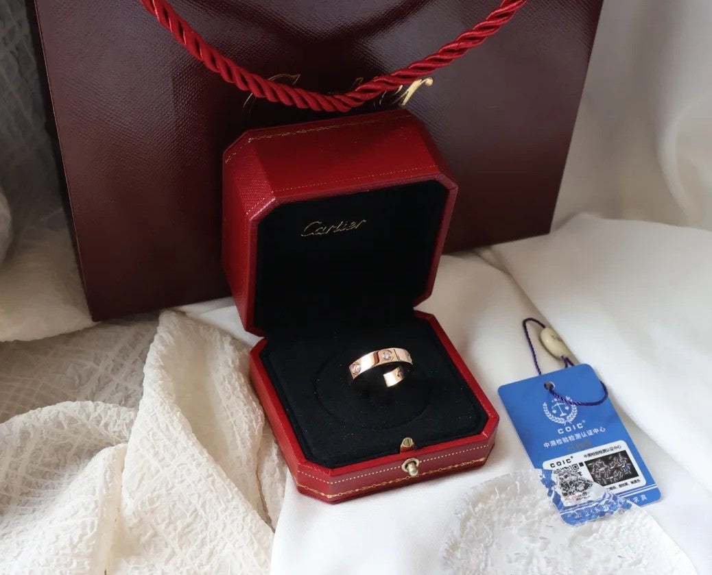 [⭐Hevara Jewelry]LOVE RING 5.5MM 6 DIAMONDS PINK GOLD