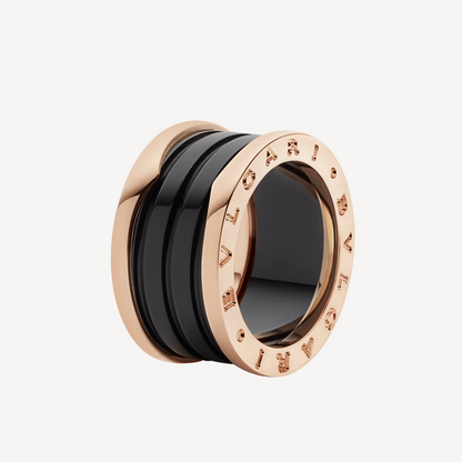 [⭐Hevara Jewelry]ZERO 1 FOUR-BAND LOOPS AND BLACK CERAMIC SPIRAL PINK GOLD RING
