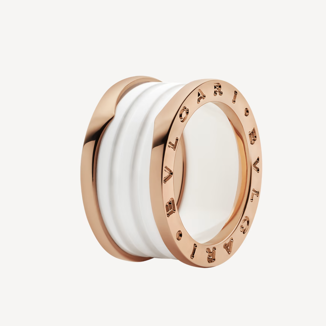[⭐Hevara Jewelry]ZERO 1 FOUR-BAND LOOPS AND WHITE CERAMIC SPIRAL PINK GOLD RING