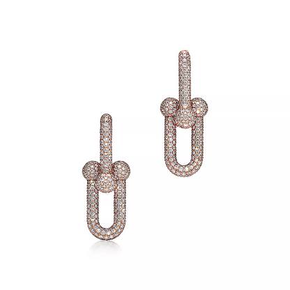 [Hevara Jewelry]LARGE LINK EARRINGS PINK GOLD WITH PAVED DIAMONDS
