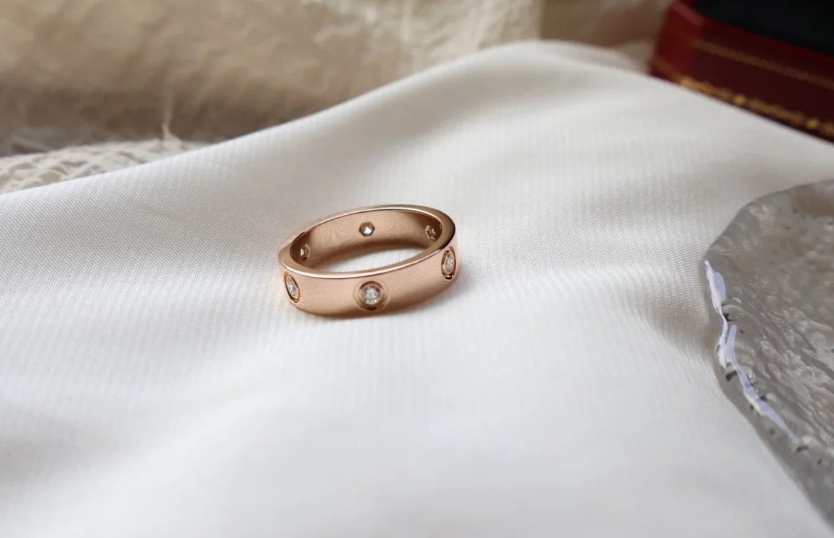 [⭐Hevara Jewelry]LOVE RING 5.5MM 6 DIAMONDS PINK GOLD