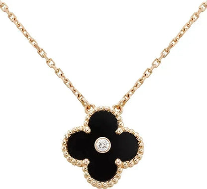 [⭐Hevara Jewelry]CLOVER 15MM DIAMOND ONYX NECKLACE