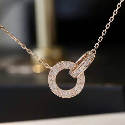 [⭐Hevara Jewelry]LOVE 7.6MM NECKLACE ROSE GOLD AND SILVER  FULL DIAMOND