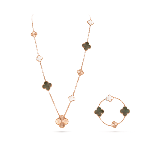 [⭐Hevara Jewelry]DETACHABLE CLOVER 15(11+4) FLOWER SILVER NECKLACE SET