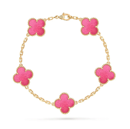 [⭐Hevara Jewelry]NEW CLOVER 5 MOTIFS PINK ENAMEL BRACELET