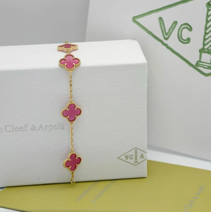 [⭐Hevara Jewelry]NEW CLOVER 5 MOTIFS PINK ENAMEL BRACELET