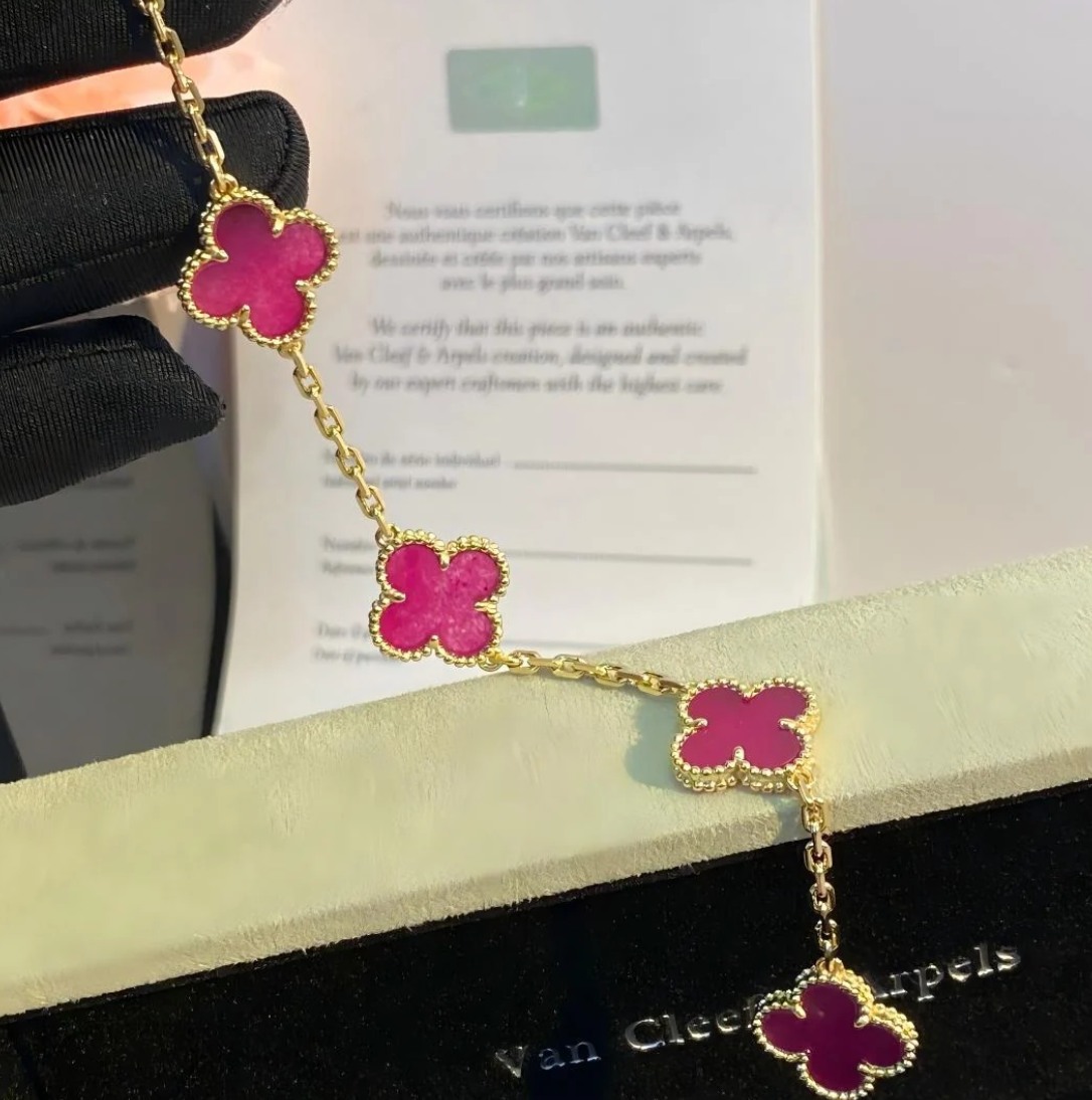 [⭐Hevara Jewelry]NEW CLOVER 5 MOTIFS PINK ENAMEL BRACELET
