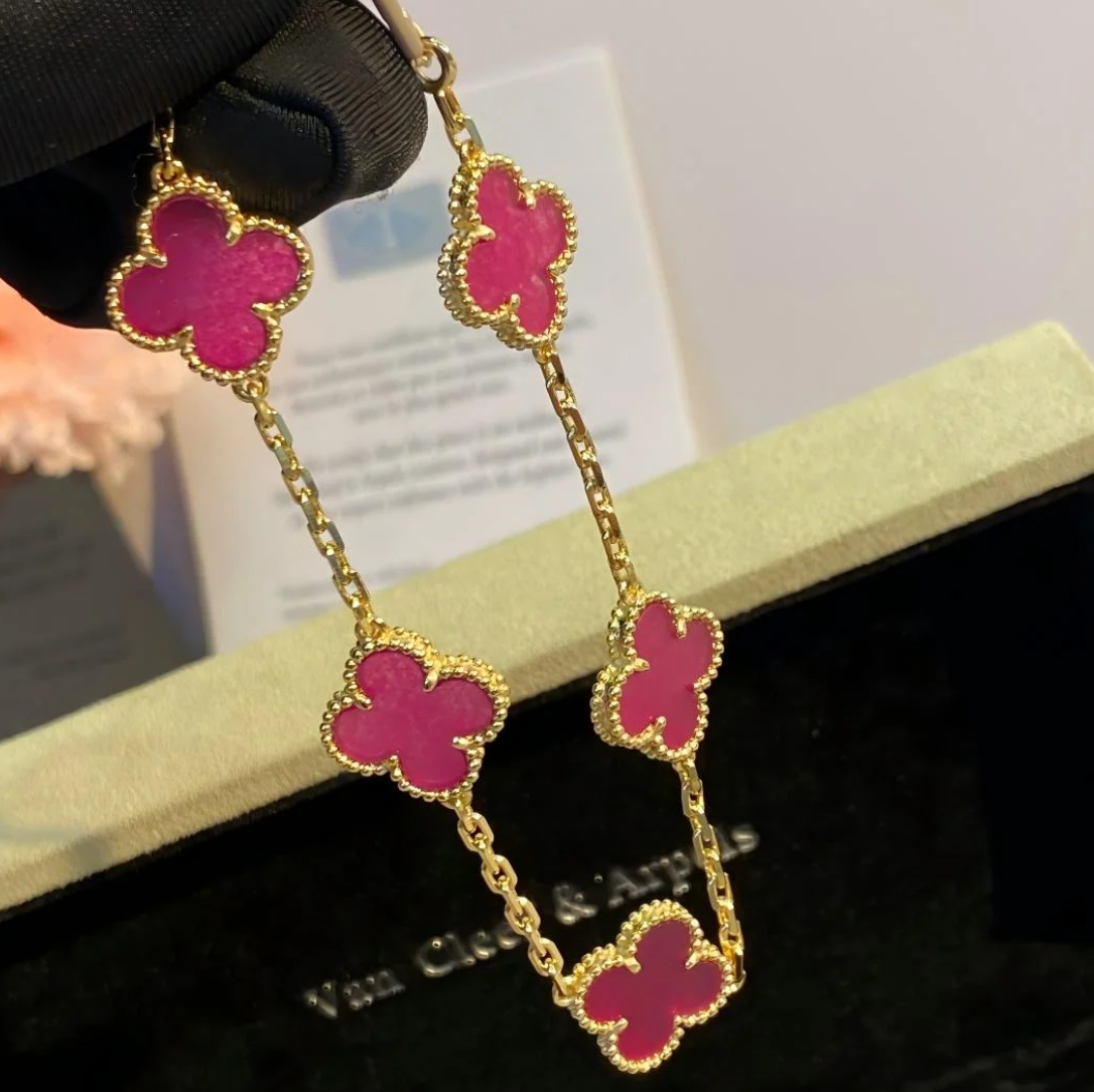 [⭐Hevara Jewelry]NEW CLOVER 5 MOTIFS PINK ENAMEL BRACELET