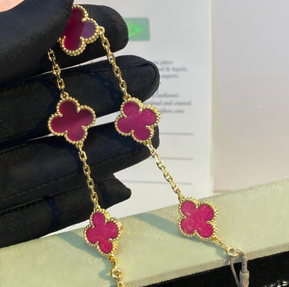[⭐Hevara Jewelry]NEW CLOVER 5 MOTIFS PINK ENAMEL BRACELET