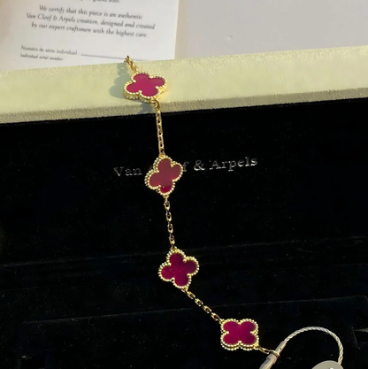 [⭐Hevara Jewelry]NEW CLOVER 5 MOTIFS PINK ENAMEL BRACELET