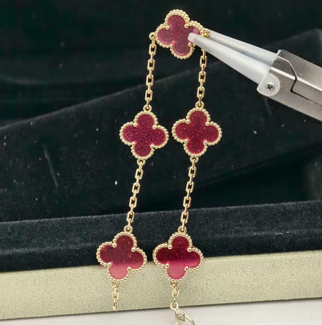 [⭐Hevara Jewelry]NEW CLOVER 5 MOTIFS PINK ENAMEL BRACELET