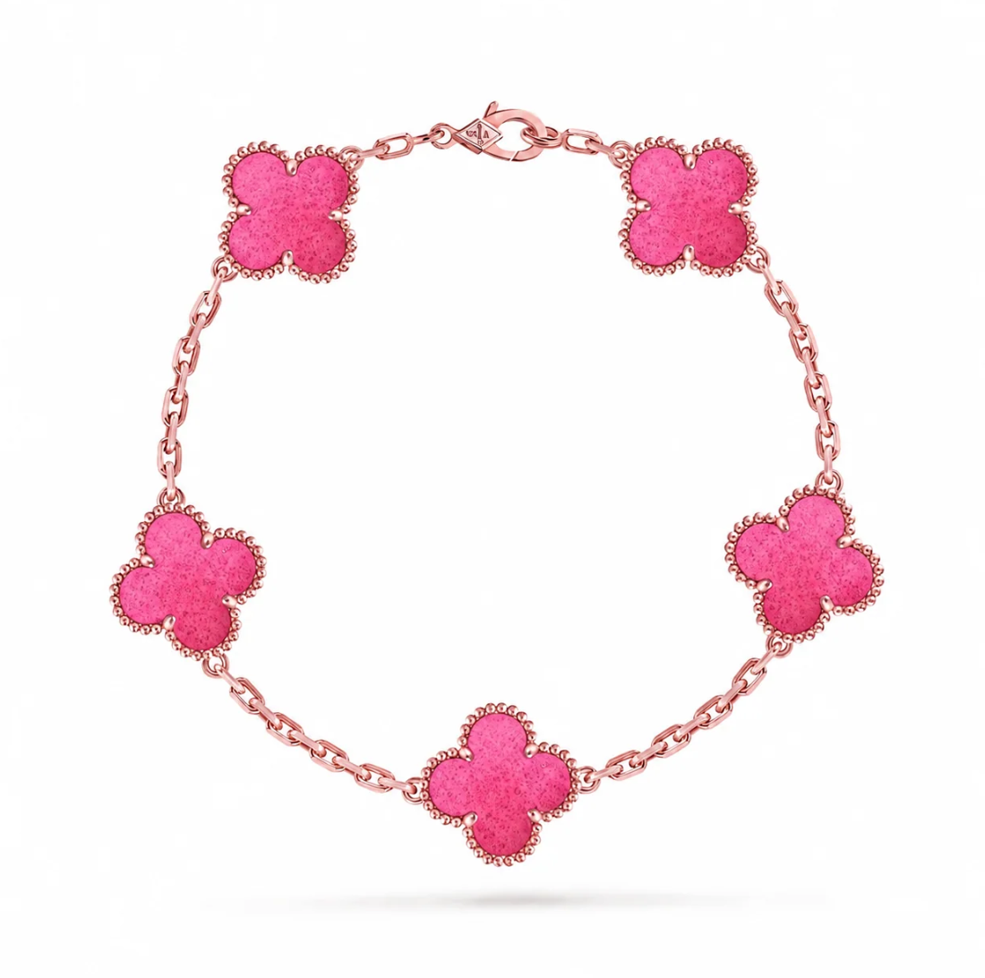[⭐Hevara Jewelry]NEW CLOVER 5 MOTIFS PINK ENAMEL BRACELET