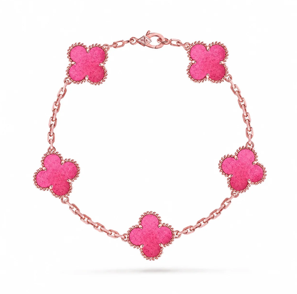 [⭐Hevara Jewelry]NEW CLOVER 5 MOTIFS PINK ENAMEL BRACELET