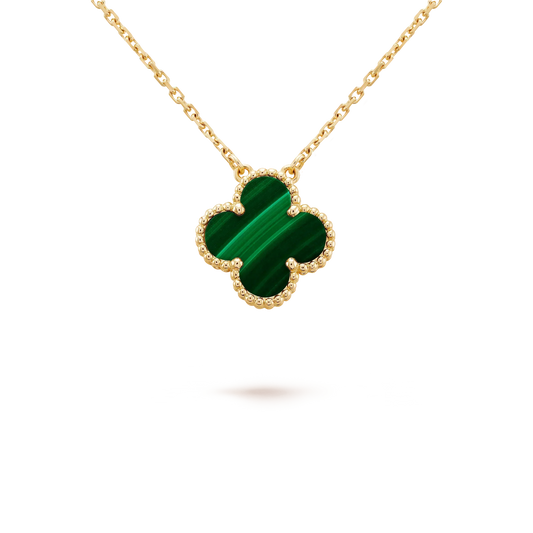[⭐Hevara Jewelry]CLOVER 15MM MALACHITE SINGLE FLOWER  NECKLACE