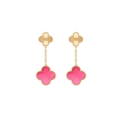 [⭐Hevara Jewelry]NEW CLOVER 2 MOTIF PINK ENAMEL EARRINGS