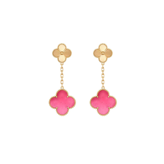 [⭐Hevara Jewelry]NEW CLOVER 2 MOTIF PINK ENAMEL EARRINGS