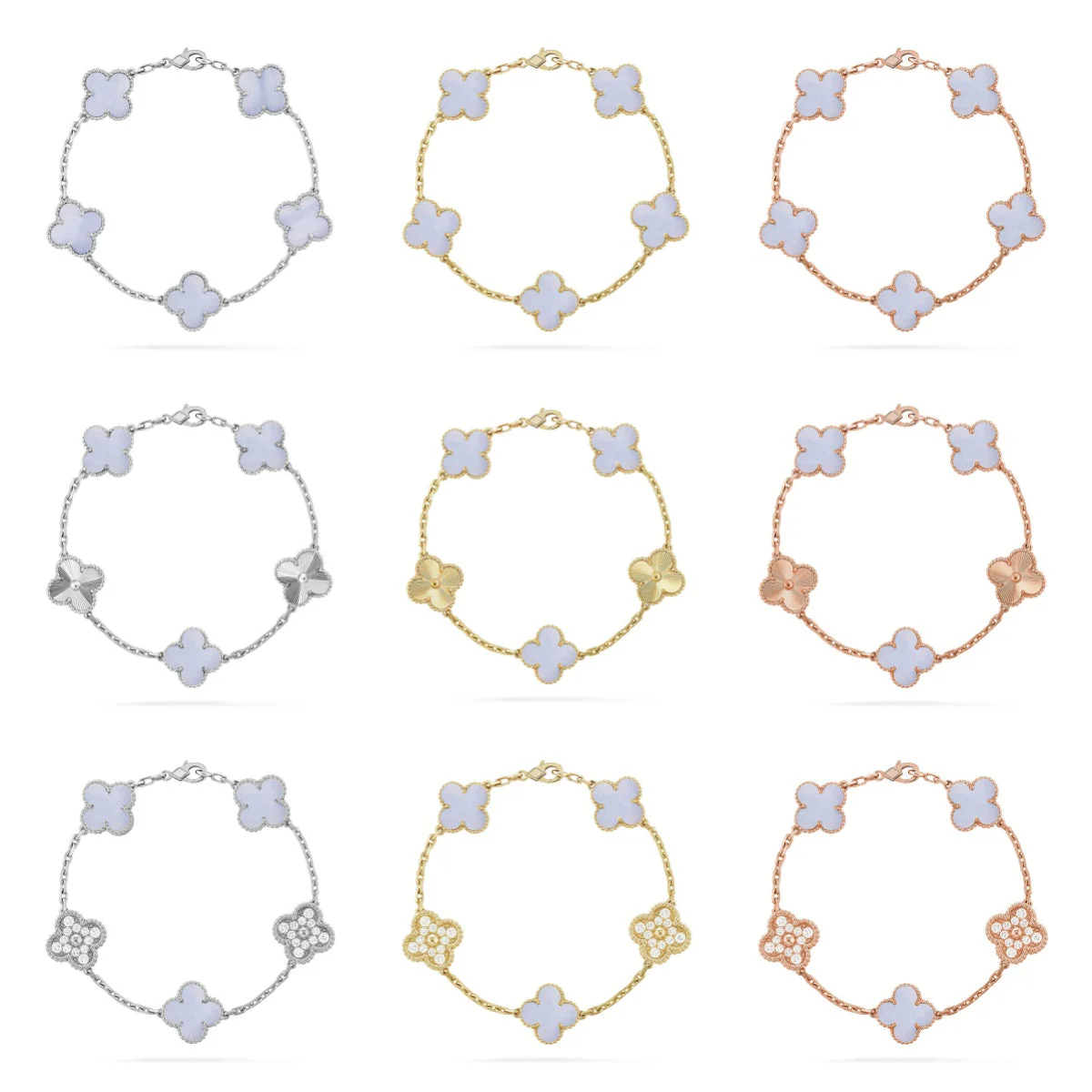 [⭐Hevara Jewelry] CLOVER 5 MOTIF PURPLE CHALCEDONY BRACELET COLLECTION