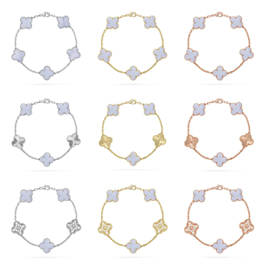 [⭐Hevara Jewelry] CLOVER 5 MOTIF PURPLE CHALCEDONY BRACELET COLLECTION
