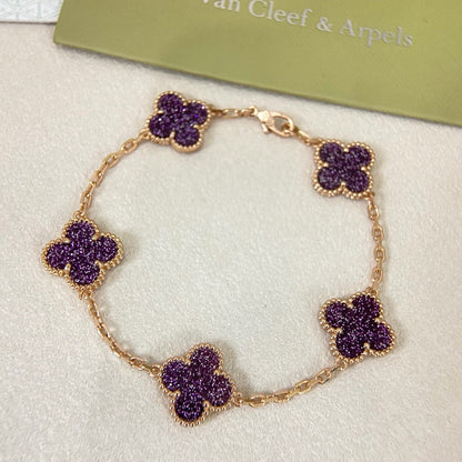 [⭐Hevara Jewelry]NEW PURPLE SAND-GOLD FOUR-LEAF CLOVER 5-FLOWER BRACELET