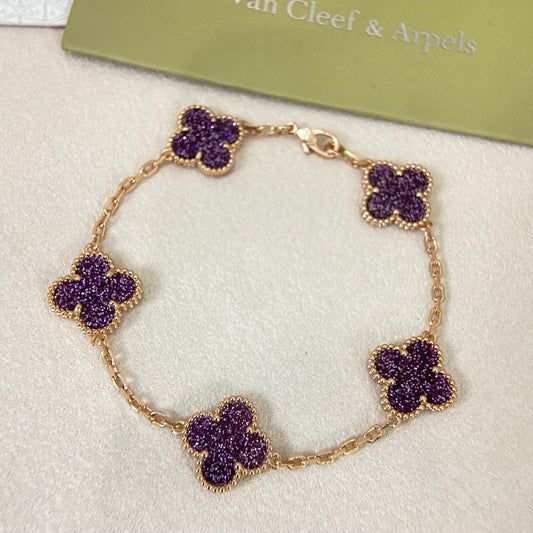 [⭐Hevara Jewelry]NEW PURPLE SAND-GOLD FOUR-LEAF CLOVER 5-FLOWER BRACELET