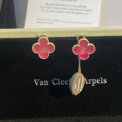 [⭐Hevara Jewelry]NEW CLOVER 15MM PINK ENAMEL STUD EARRINGS