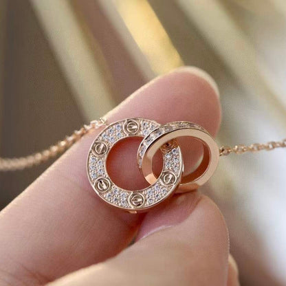 [⭐Hevara Jewelry]LOVE 7.6MM NECKLACE ROSE GOLD AND SILVER  FULL DIAMOND