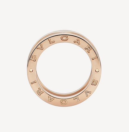 [⭐Hevara Jewelry]ZERO 1 TWO-BAND LOOPS AND WHITE CERAMIC SPIRAL PINK GOLD RING