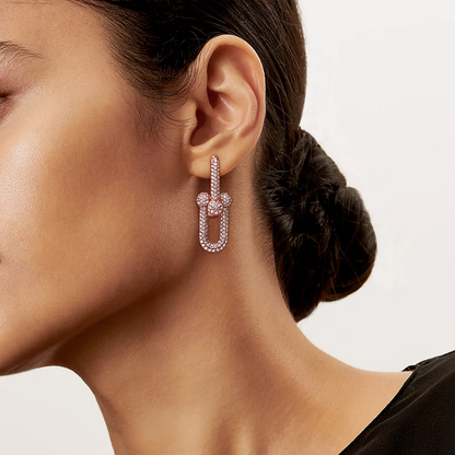 [Hevara Jewelry]LARGE LINK EARRINGS PINK GOLD WITH PAVED DIAMONDS