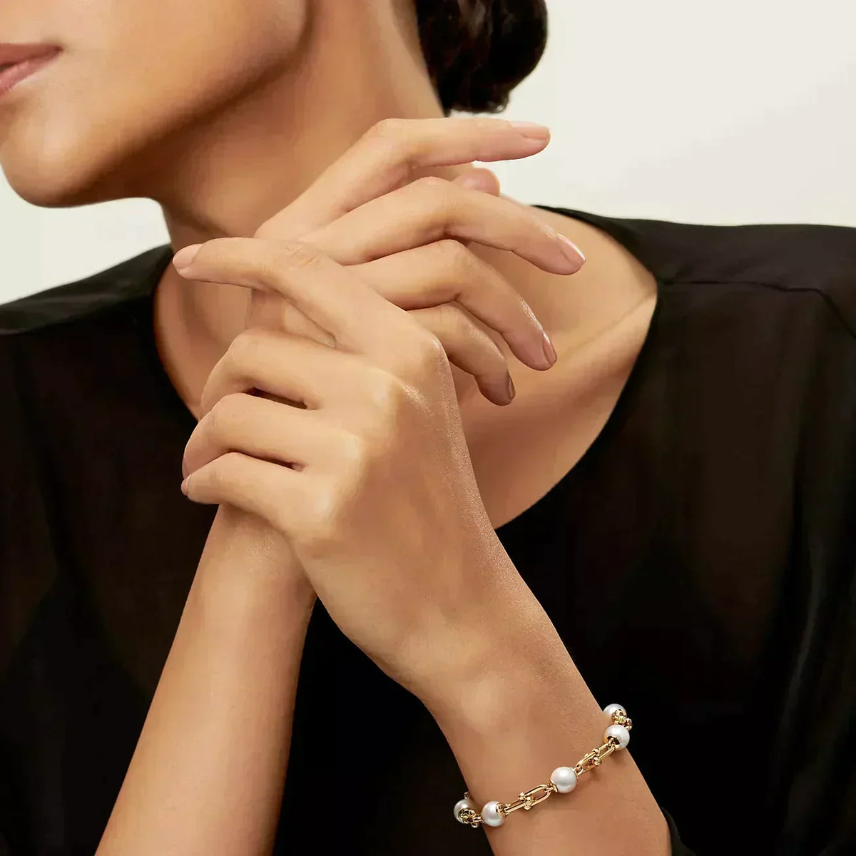 [Hevara Jewelry]LINK BRACELET GOLD WITH FRESHWATER PEARLS