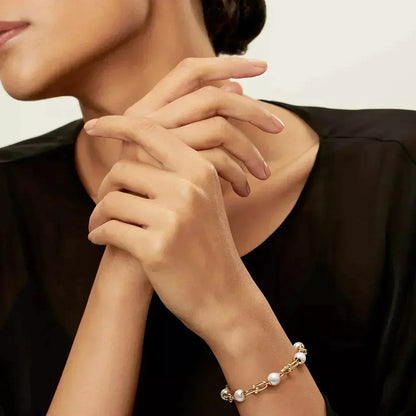 [Hevara Jewelry]LINK BRACELET GOLD WITH FRESHWATER PEARLS