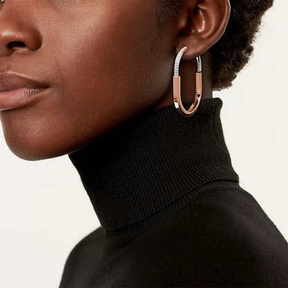 [Hevara Jewelry]LOCK EARRINGS ROSE AND WHITE GOLD DIAMONDS EXTRA LARGE